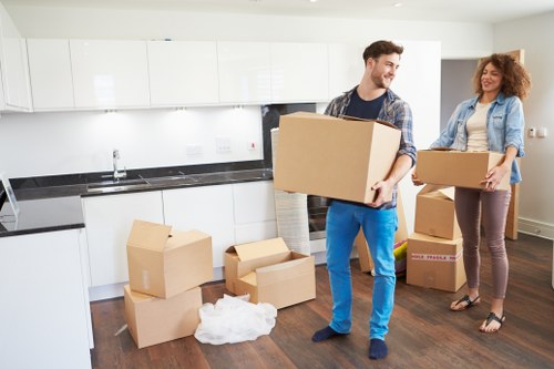 Preparation steps for packing day with labeled boxes and moving supplies in Hanwell