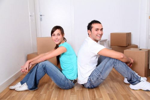 Organized packing boxes and materials used by Hanwell packing service teams